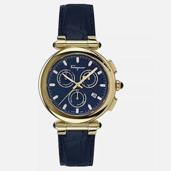 Ferragamo Mens Chrono Gold 42mm Strap Fashion Watch - Picture 1 of 4